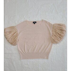 Express Top Womens Size SP  Beige Round Neck Lace-Bell Short Sleeve